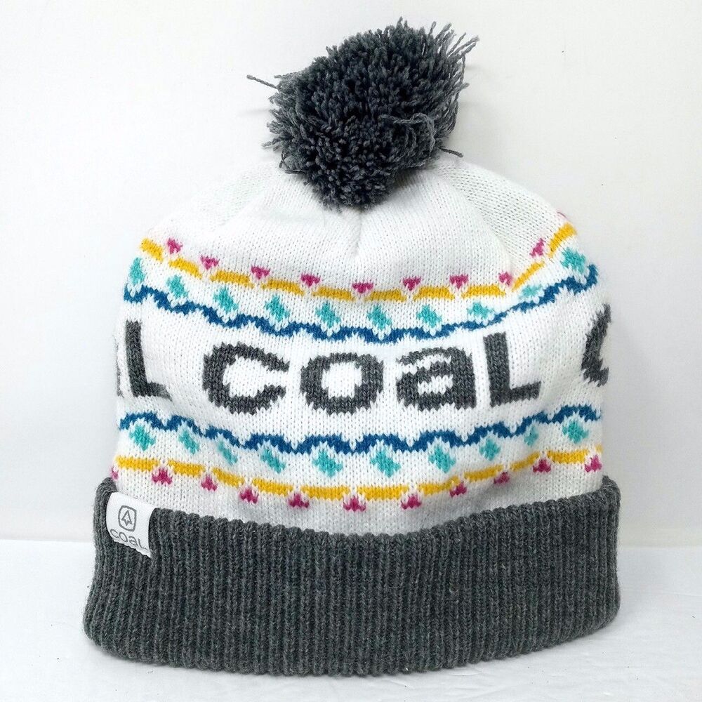 Coal Headwear Grey & White Pom Pom Winter Knit Ski Snowboard Beanie Hat